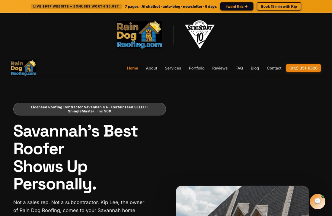 Rain Dog Roofing website